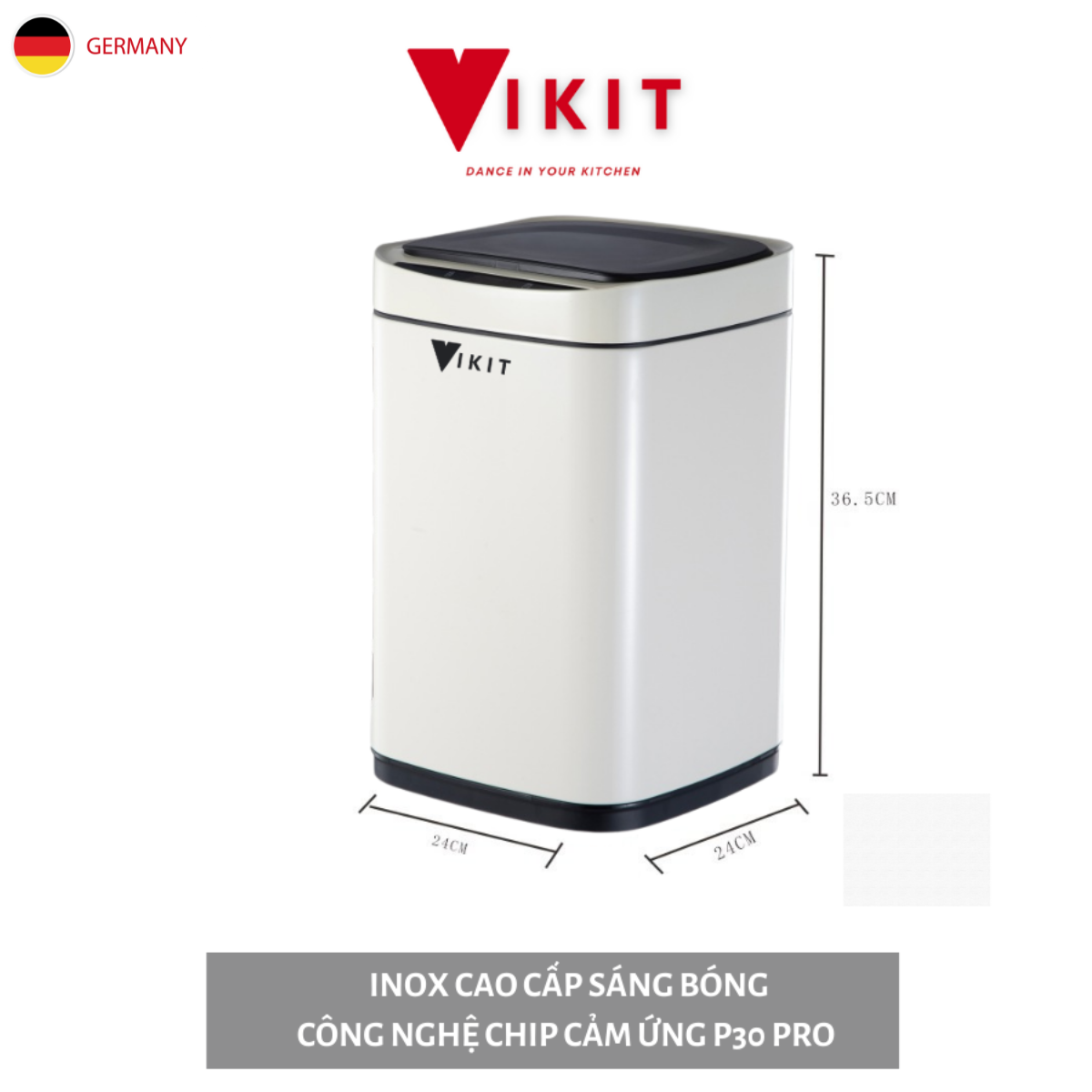 Thùng rác cảm ứng thông minh loại inox cao cấp Vikit RCU01 - Trắng
