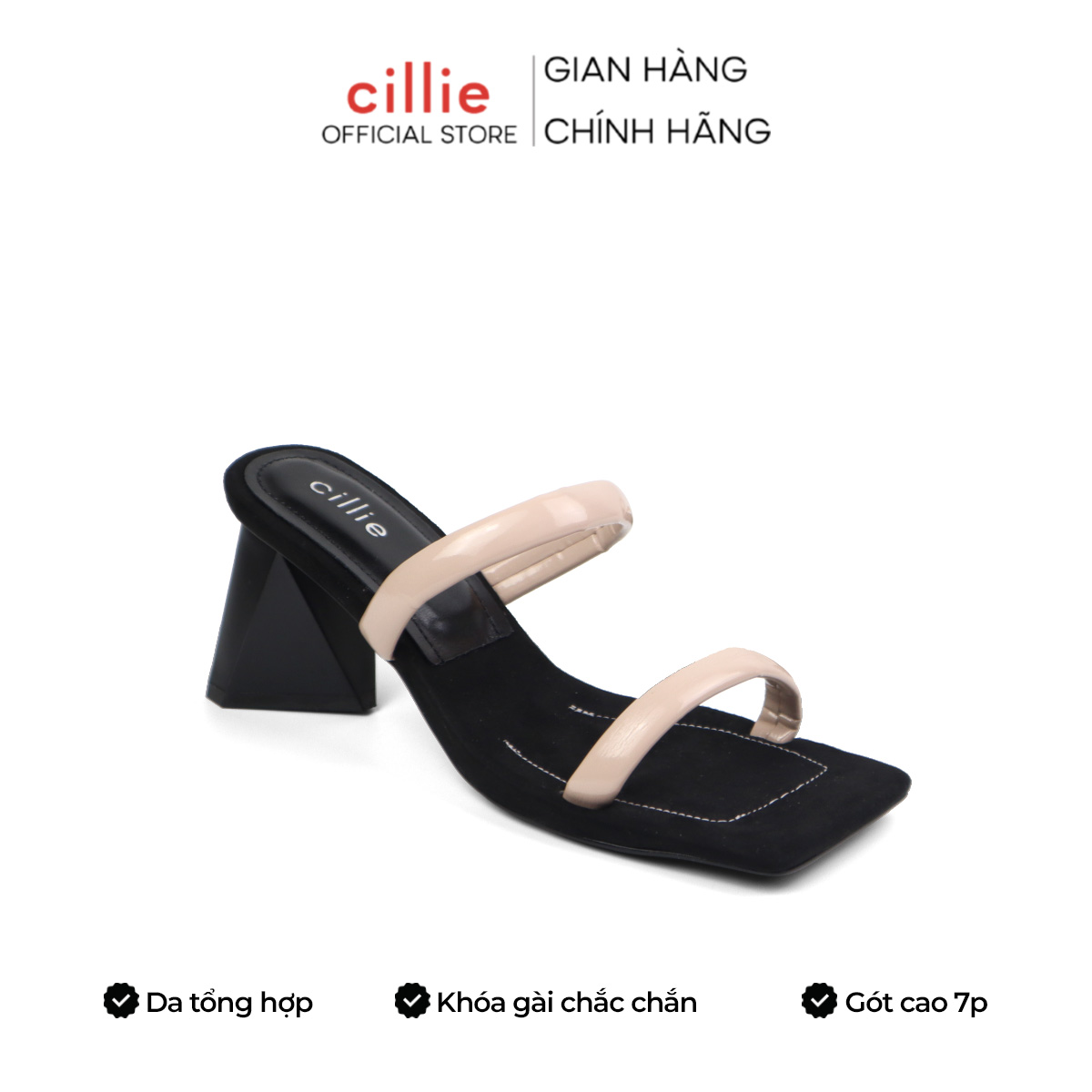 Guốc nữ thời trang nhung mịn quai ngang mảnh gót tam khối cao 7cm fashion trendy đi chơi dạo phố Cillie 1058