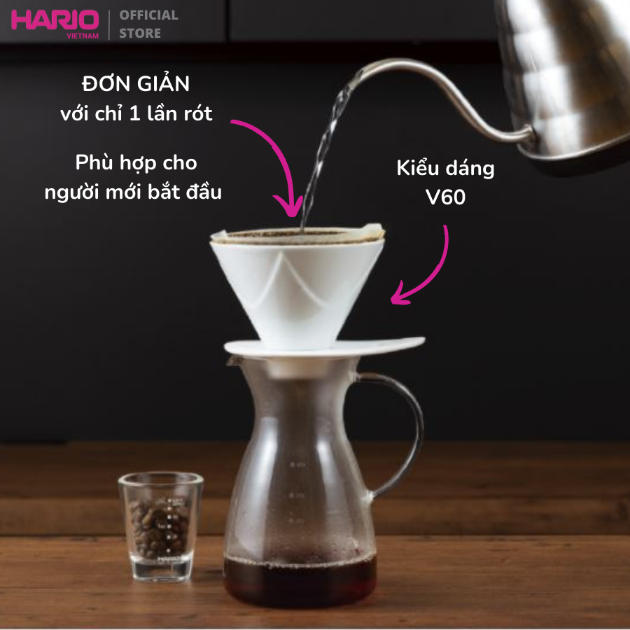 Phễu sứ pha cà phê Hario (Trắng) V60-VDMU-02-CW