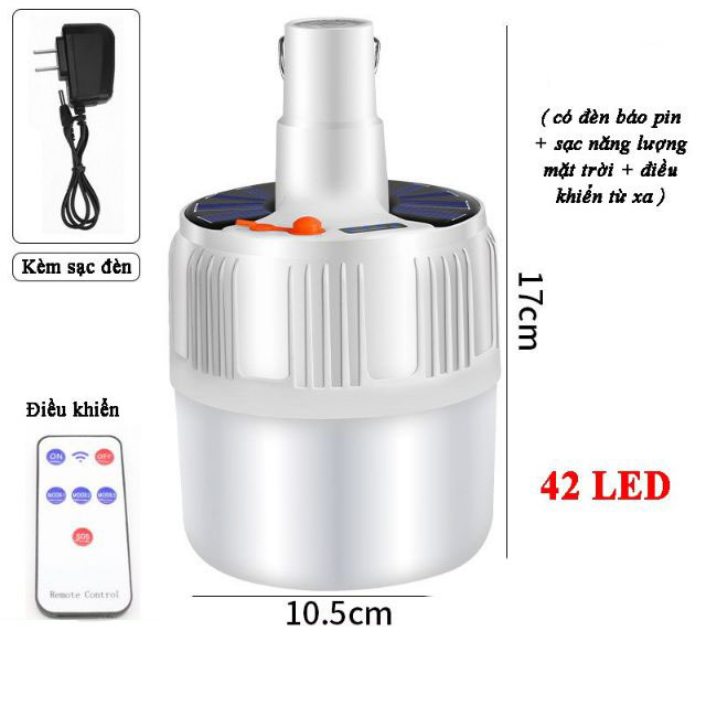 [Có Remote]Đèn Led Tích Điện 100W 42 Led Siêu Sáng, Sạc Năng Lượng Mặt Trời-Sạc Điện Kèm Củ Sạc