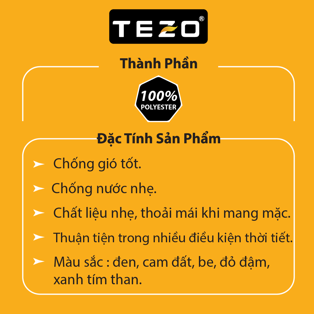 Áo khoác gió nữ hai lớp TEZO 5 màu dáng thể thao kháng nước kháng bụi 2109AG2T01