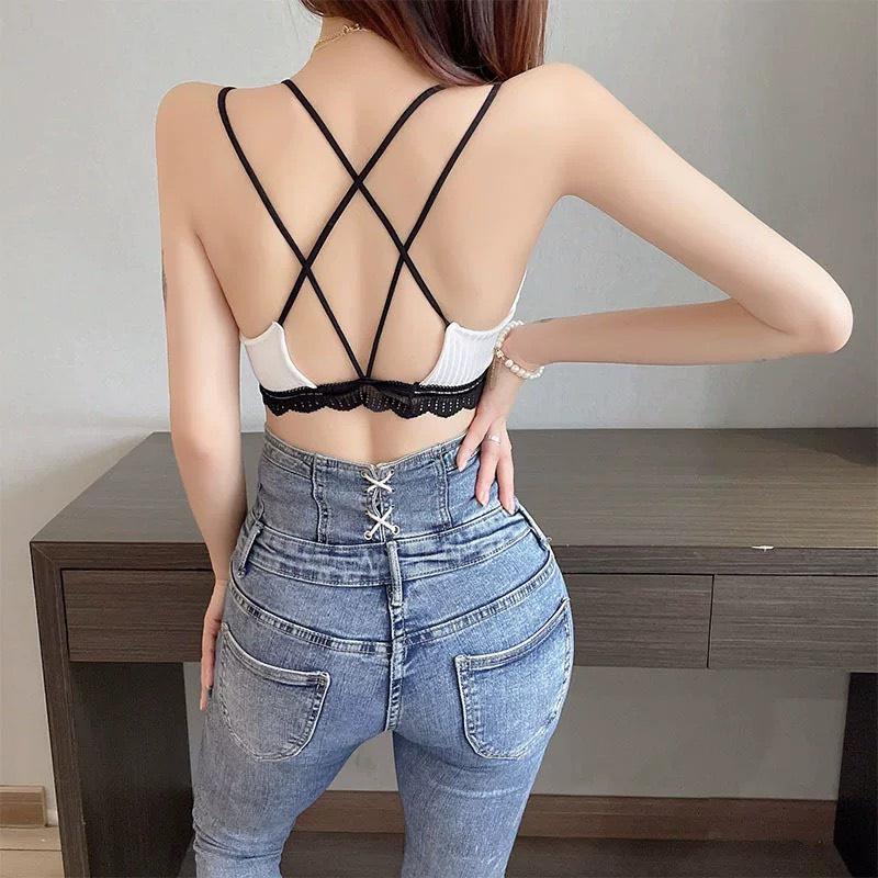 Áo bra nữ áo lót len tăm bralette viền ren đen lưng đang sexy quyến rũ nâng ngực PASANA0208