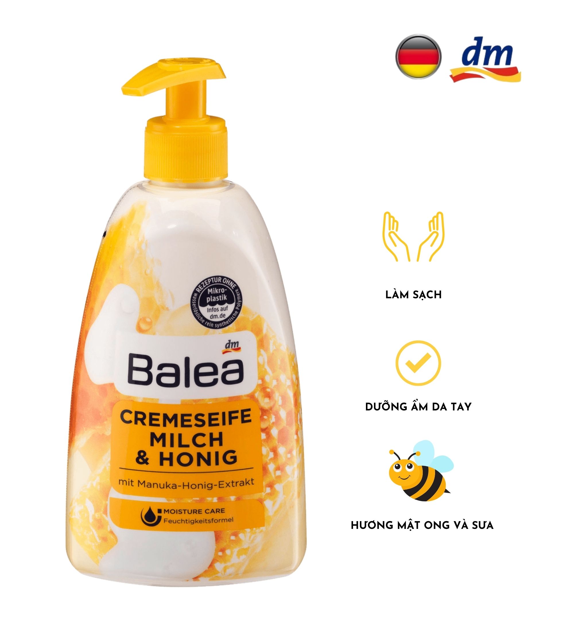 Xà phòng rửa tay Balea tinh chất mật ong và sữa, dưỡng ẩm da, chai dung tích 500ml - hàng nhập khẩu Đức