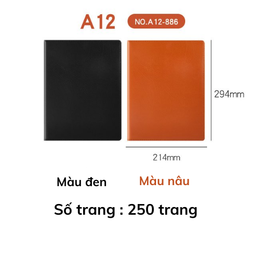 Sổ tay A4 bìa da trơn 250 trang ghi chép A12886