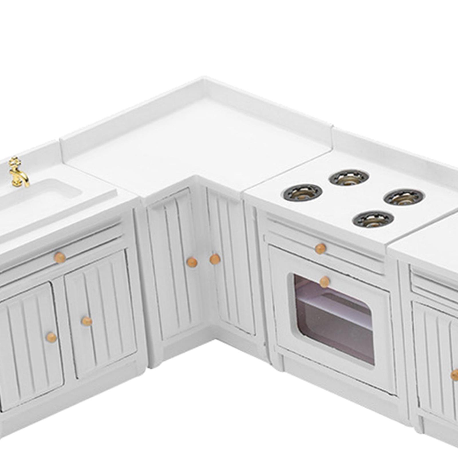 1/12 Scale Dolls House Miniature White Modern Kitchen Set Simulation Model