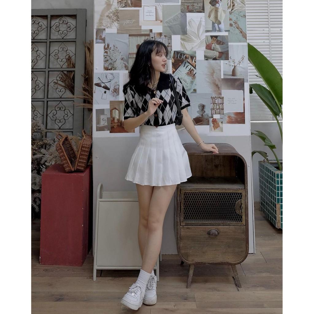 Áo len Croptop tay ngắn cổ bẻ kẻ sọc phong cách Hàn Quốc - Vitalita.cloth