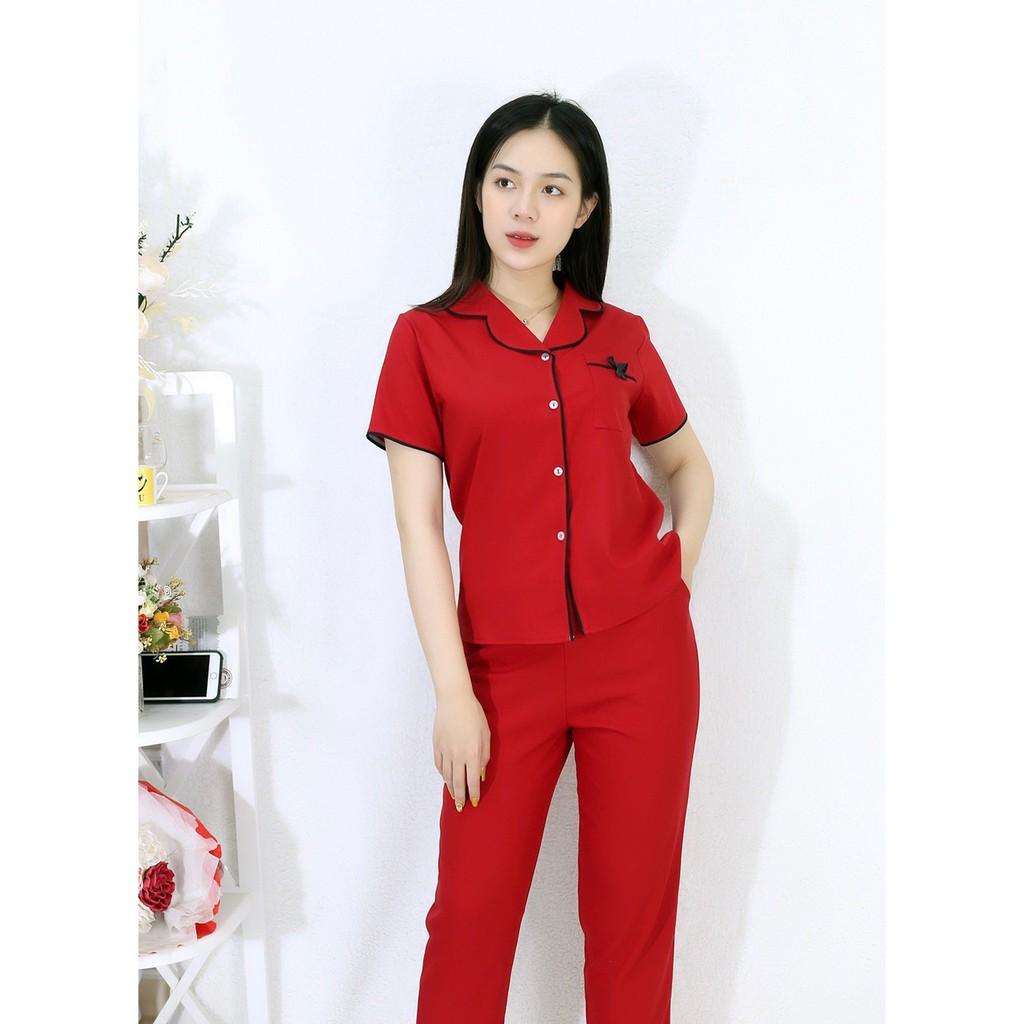 Bộ đồ bộ Pijama màu ĐỎ tay ngắn quần dài siêu lụa