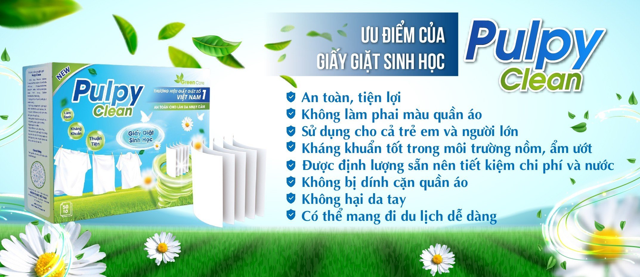 Giấy Giặt Sinh Học Pulpy Clean- 1 hộp 50 miếng