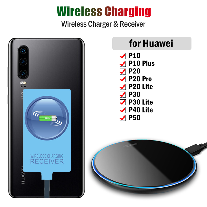 Sạc không dây QI cho Huawei P20 Pro P30 P40 Lite P50 P10 Plus Bộ sạc không dây Mount Bộ chuyển bộ máy thu USB-C