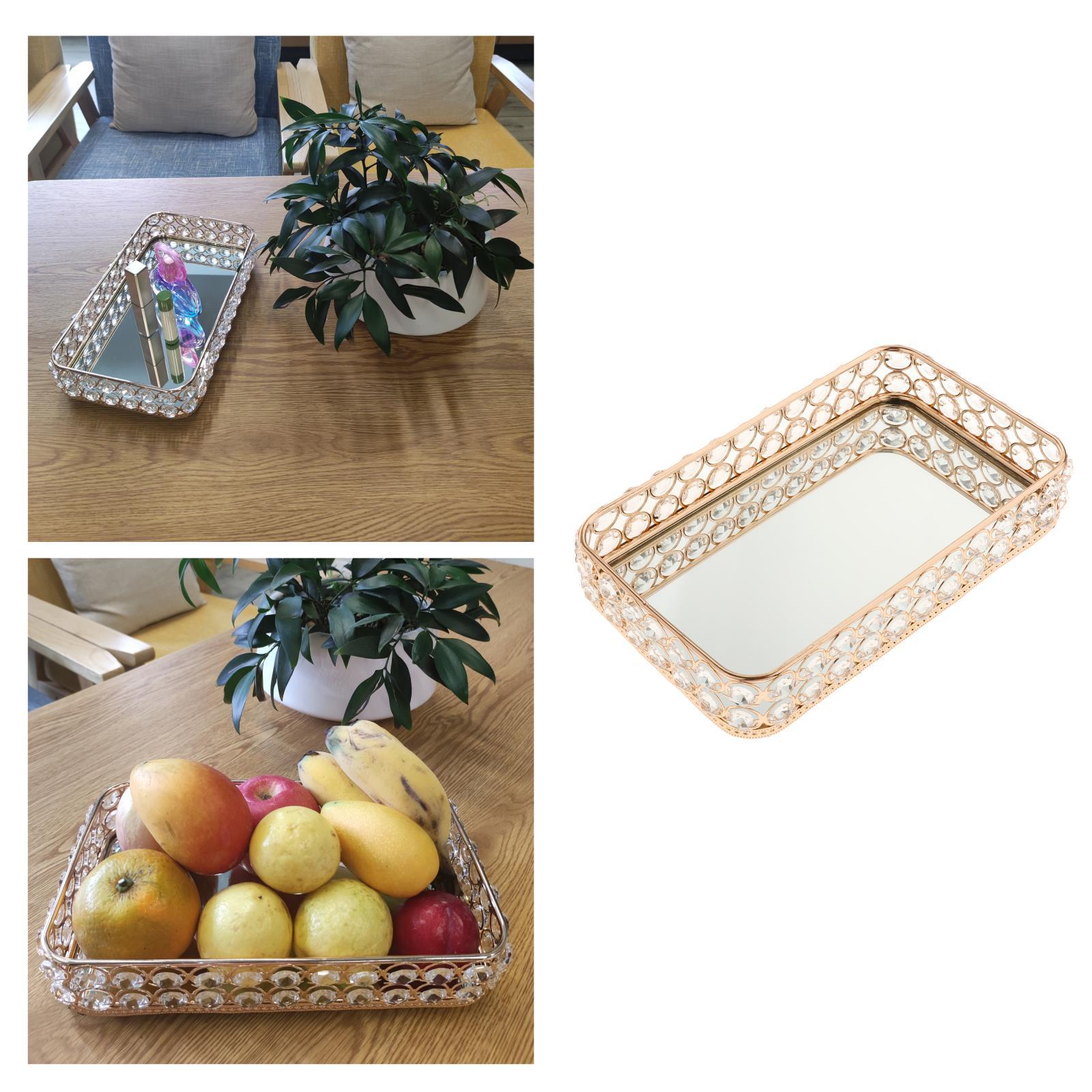 Mirrored Crystal Cosmetic Makeup Tray Jewelry Trinket Tray Organizer Home Bathroom Decor for Cosmetic Perfume Bottle Makeup Storage Organizer