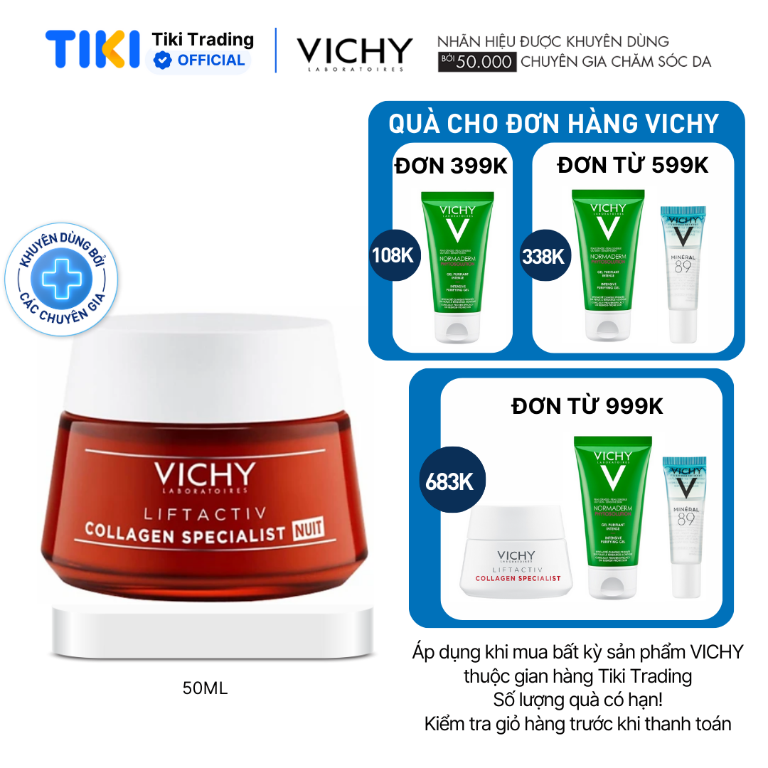 Kem dưỡng sáng da,mờ thâm nám ban đêm Vichy Liftactiv Collagen Specialist Night 50ml