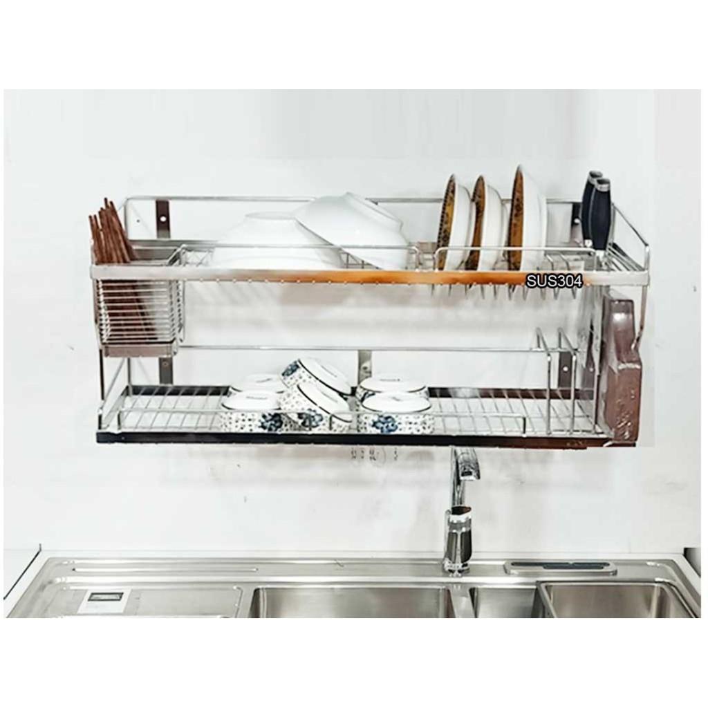 KỆ CHÉN 2 TẦNG INOX 304 CHUẨN KÍCH THƯỚC 80-28-40