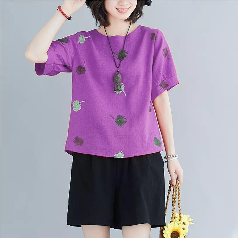 Set bộ thời trang kiều nữ quần đùi kết hợp áo cổ tròn tay ngắn thiêu hoa size 45-67kg
