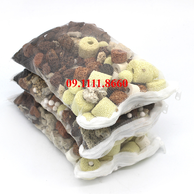 Túi vật liệu lọc tổng hợp 12 thành phần 500g dùng cho bể cá, bể thủy sinh, thùng lọc , máy lọc nước - tặng kèm  túi lưới