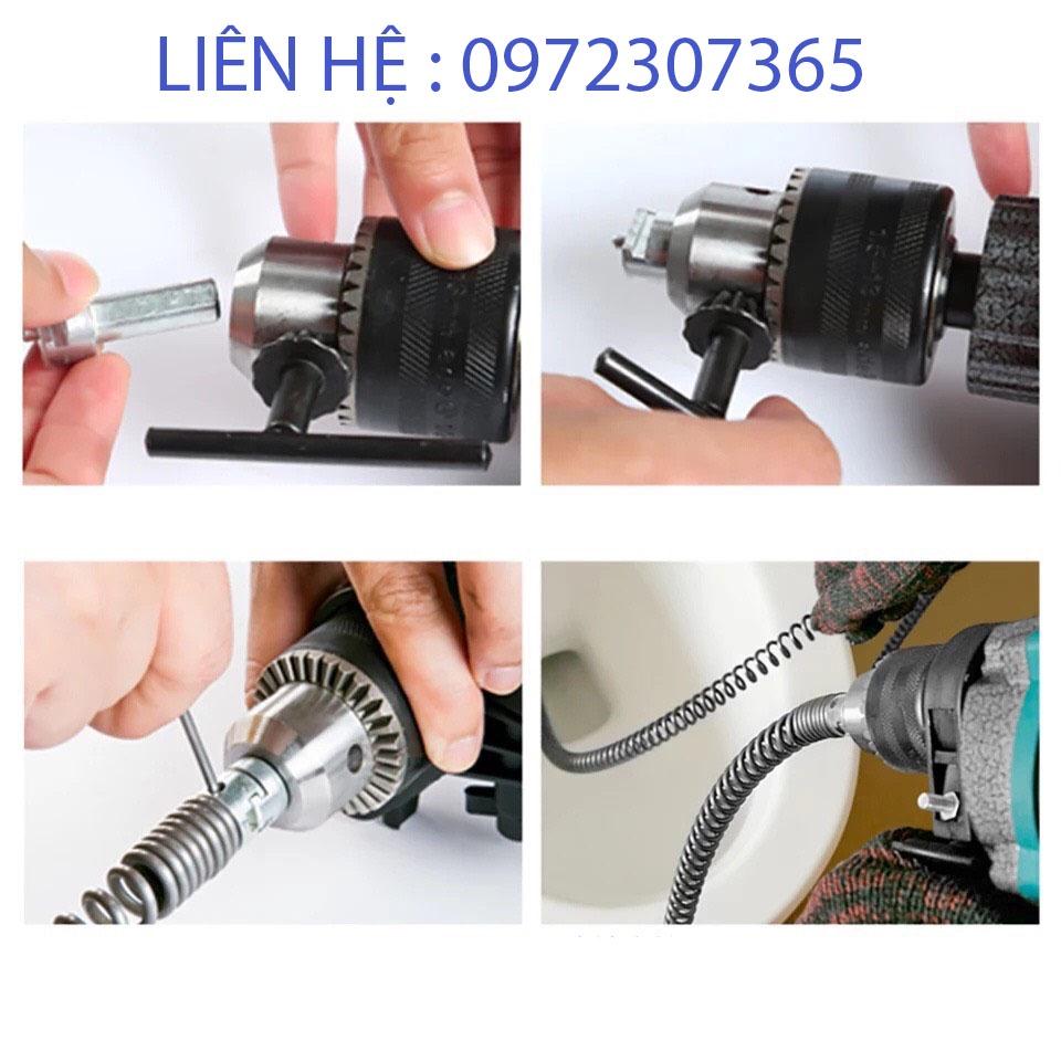 Dây thông tắc cống,đường ống, đường kính 16mm dài 18m dùng máy khoan bao gồm 18m dây và 6 đầu thông và 1 đầu kết nối