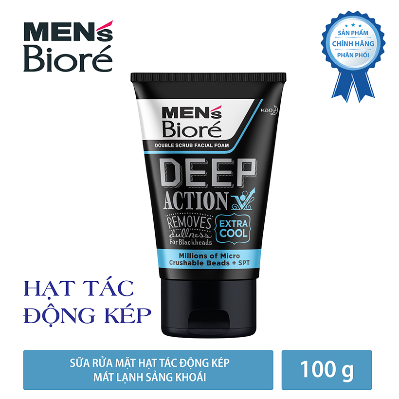 Sữa Rửa Mặt Men Biore Hạt Tác Động Kép Mát Lạnh Sảng Khoái 100g