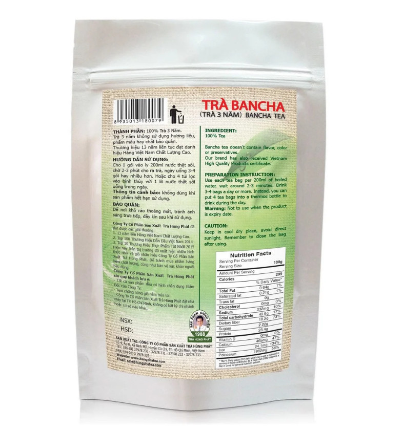 Trà Brancha  40 Gói/Hộp - Thương hiệu Hùng Phát: Thành Phần Tự Nhiên - Không Hương Liệu - Không Phẩm Màu - Không Chất Bảo Quản