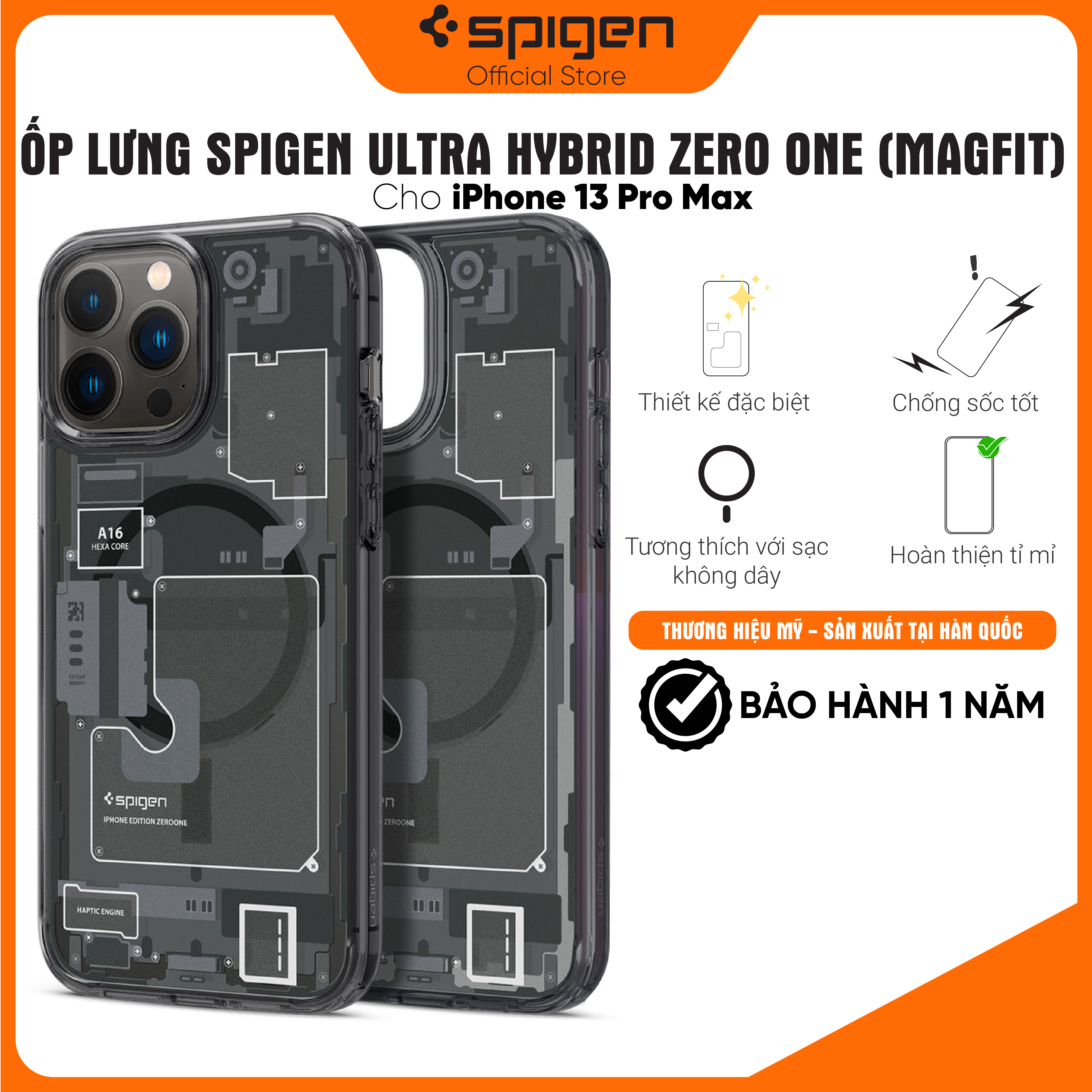 Ốp lưng Spigen Ultra Hybrid Zero One cho iPhone 13 Pro Max - Thiết kế bắt mắt, chống sốc, hỗ trợ sạc không dây, chống sốc, chống bẩn, viền camera cao - Hàng chính hãng