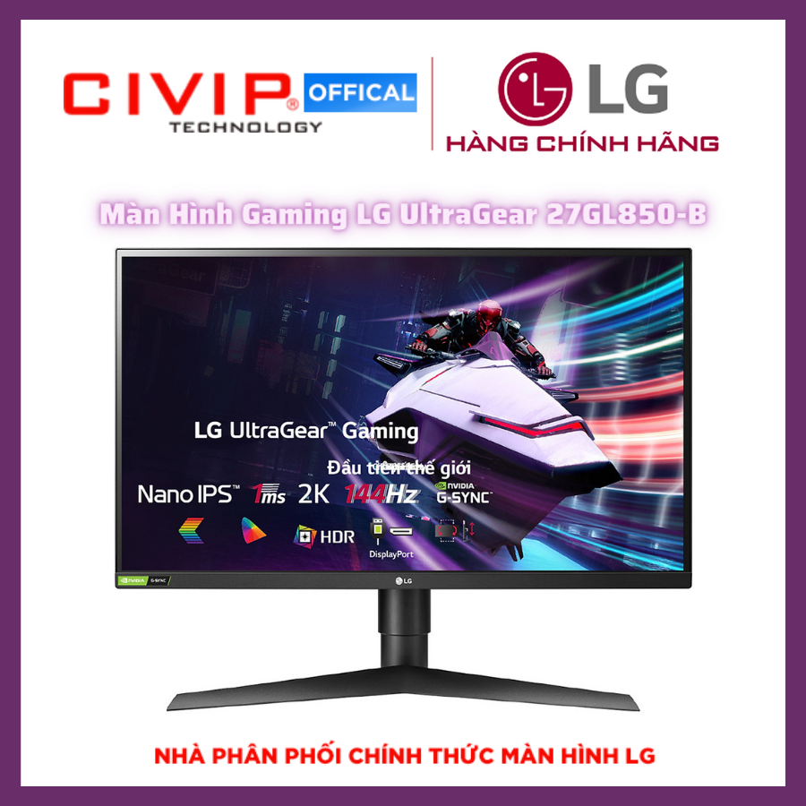 Màn Hình Gaming LG UltraGear 27GL850-B 27 inch WQHD (2560 x 1440) 1ms 144Hz Nano IPS NVIDIA G-Sync FreeSync HDR 10 - Hàng Chính Hãng