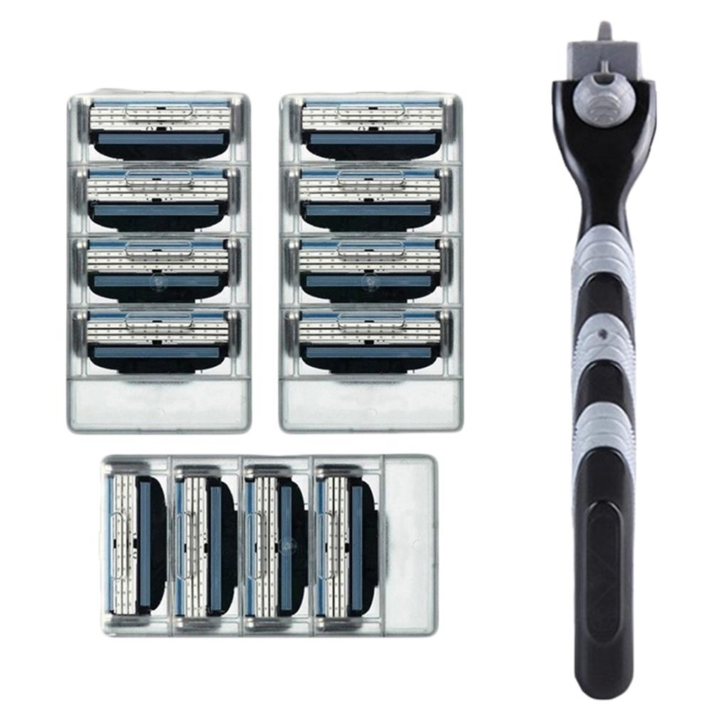 Manual Beard Shaver Razors Hair Shaving Trimmer + 12 Pcs 3 Layer Blade Heads