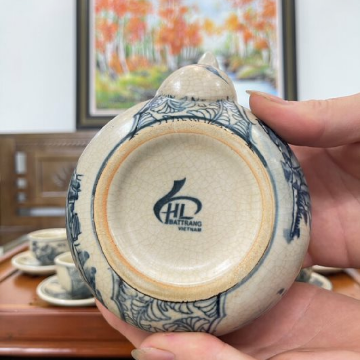 Bộ ấm chén uống trà cao cấp , bộ ấm trà Bát Tràng - sơn thủy hữu tình