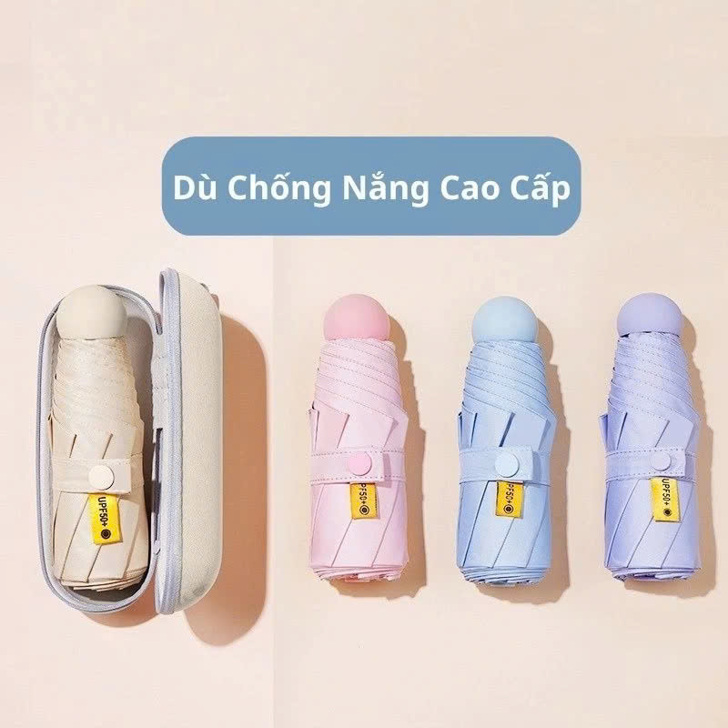 Ô Dù Gấp Gọn Mini 19cm, Dù Che Mưa, Dù Chống Tia Uv Mini Siêu Gọn 8 Xương, Có Hộp Đựng Chống Sốc - Hàng Chính Hãng - Giao Màu Ngẫu Nhiên