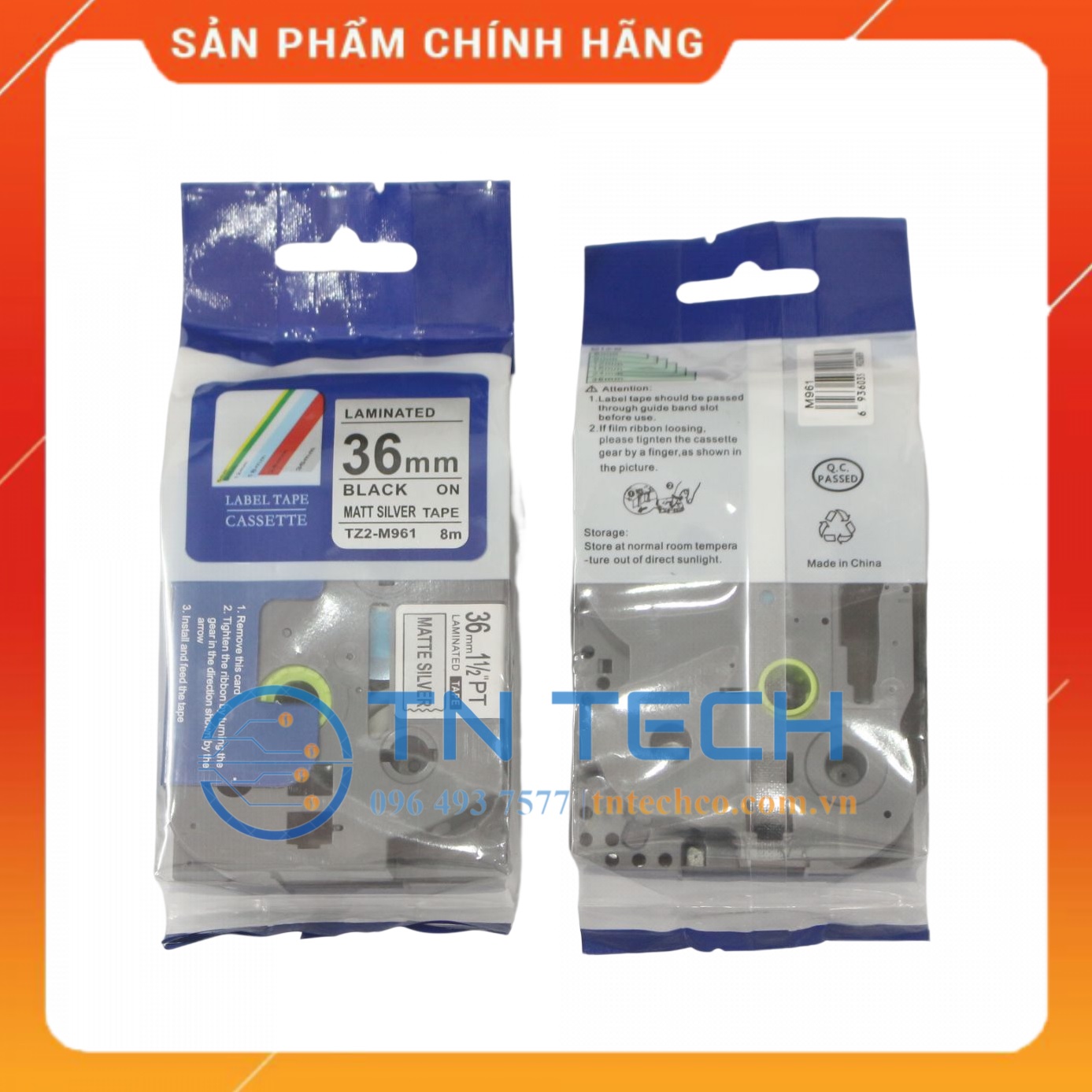 Nhãn In Tz2-M961 - Đen nền bạc 36mm x 8m - Dùng cho máy in BROTHER - AIMO - PUTY [Hàng nhập khẩu]