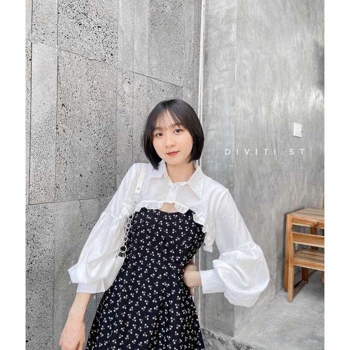 Set đàm hoa cúc kèm áo carigan chất voan dày dặn-N