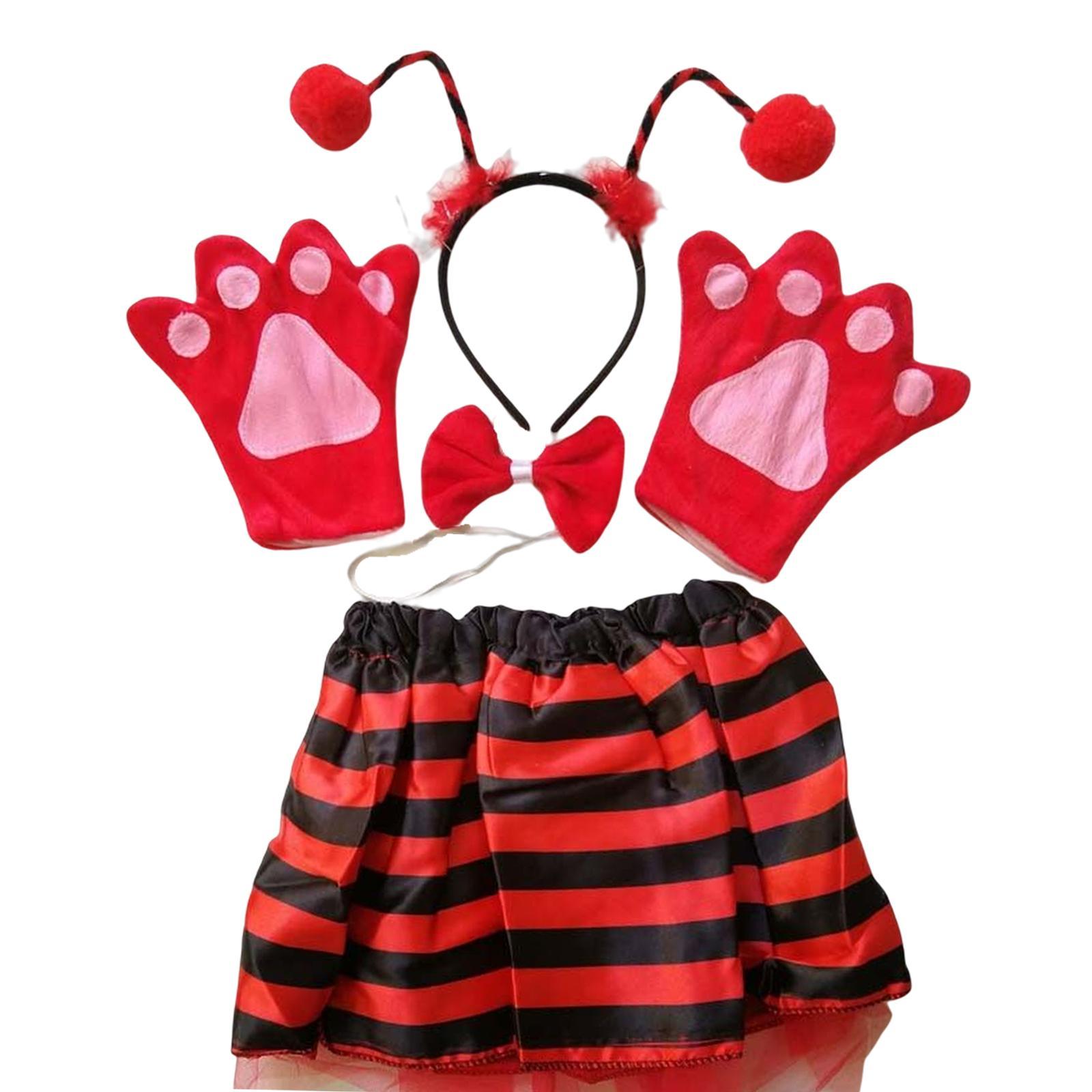 Ladybird Costume Set Headband Striped Tutu Skirt Gloves Bow Tie Women Ladies Adult Cosplay Party Favors Accessories Kit Fancy Dress Outfit