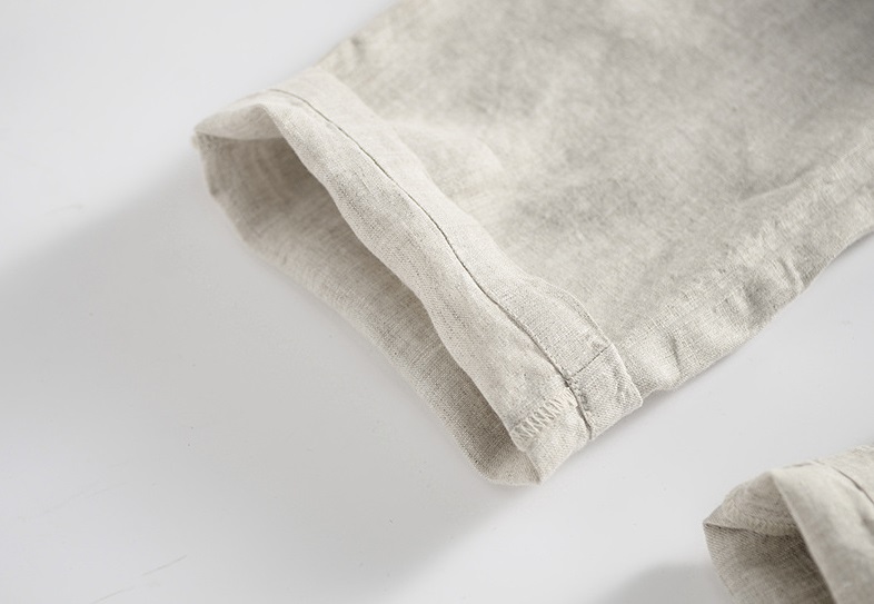 Quần linen nam ống suông, quần dài ống rộng cạp chun có dây rút và khuy trước, phong cách tối giản, vintage Qd11