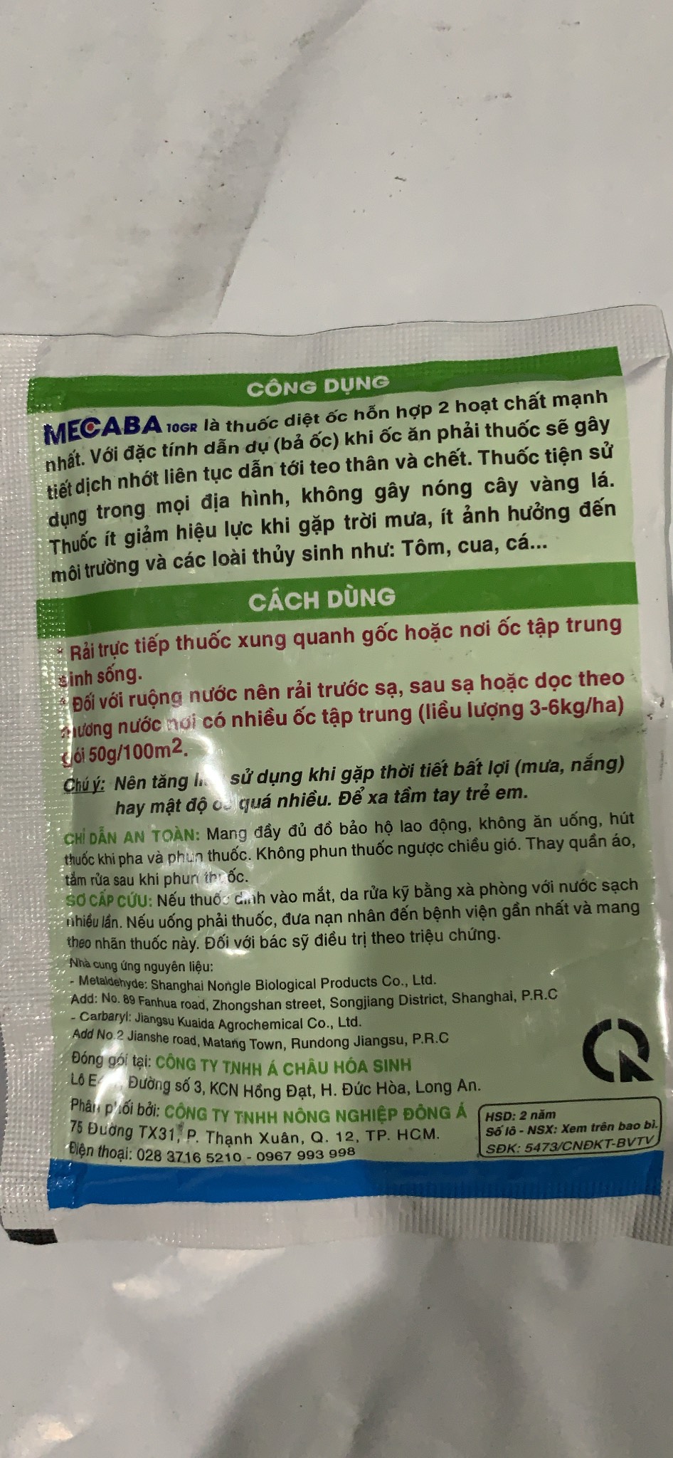 Sản Phẩm diệt Ốc dạng bả MECABA gói 50gr