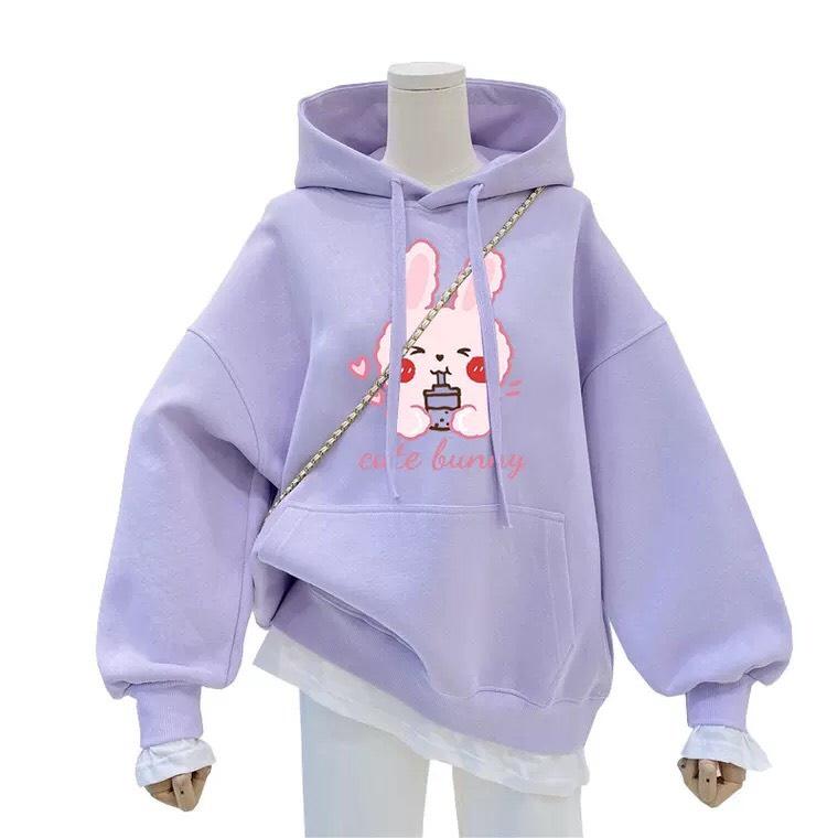 Áo hoodie nam nữ thỏ hồng chất nỉ bông siêu dày , phom rộng size từ 37 đến 65kg