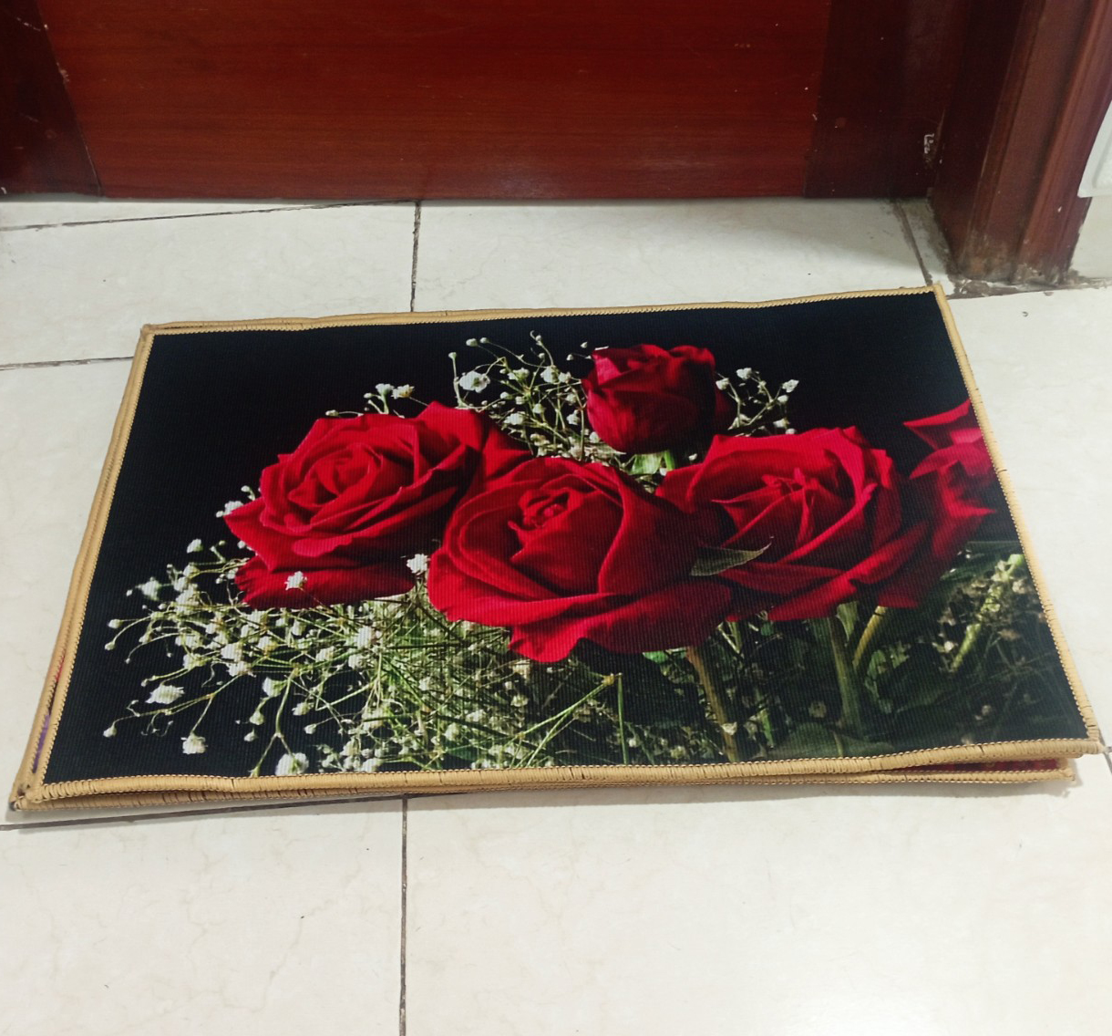 Combo 2 Thảm chùi chân trong nhà mặt nỉ hoa văn tông đỏ, Kích thước: 60cm x 40cm dày 0.5cm