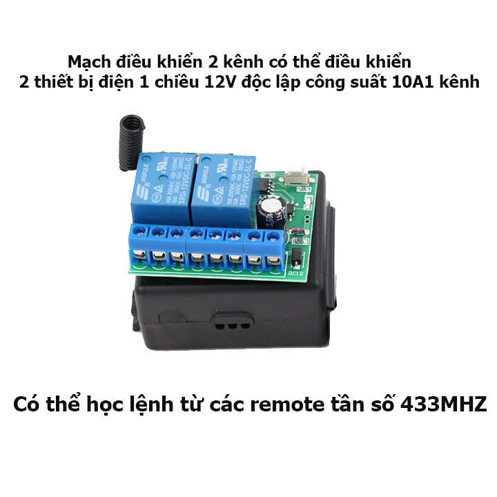 Công tắc điều khiển từ xa 12v 2 cổng (2 kênh) bật tắt 2 thiết bị độc lập