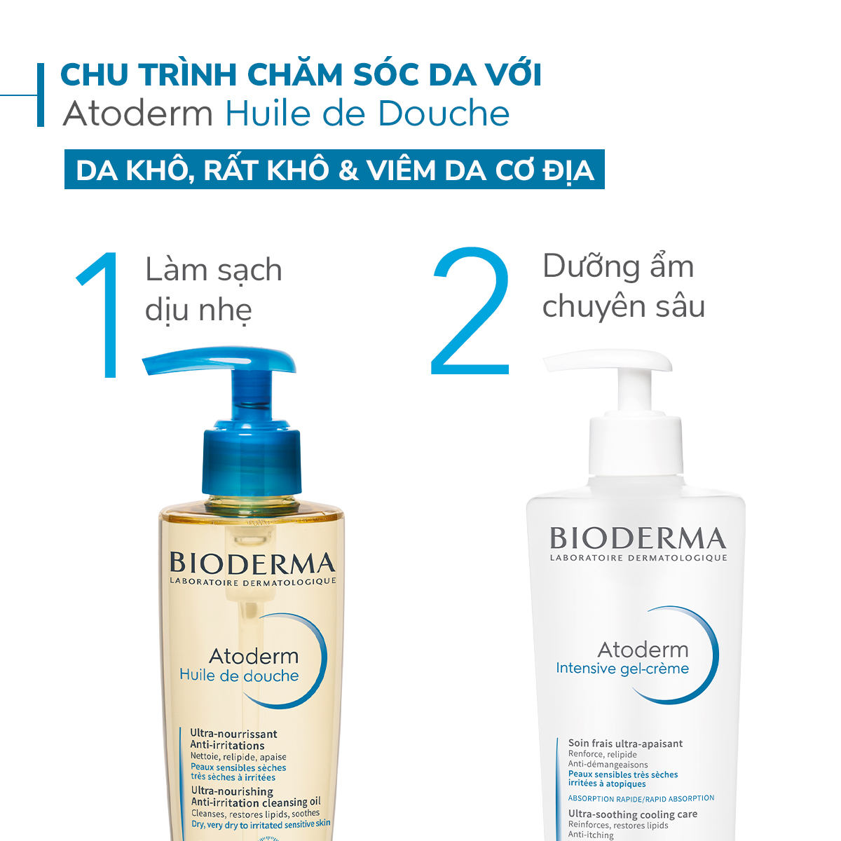 Dầu tắm giúp làm sạch, làm dịu và dưỡng ẩm dành cho da khô, da nhạy cảm Atoderm Huile De Douche 200ml