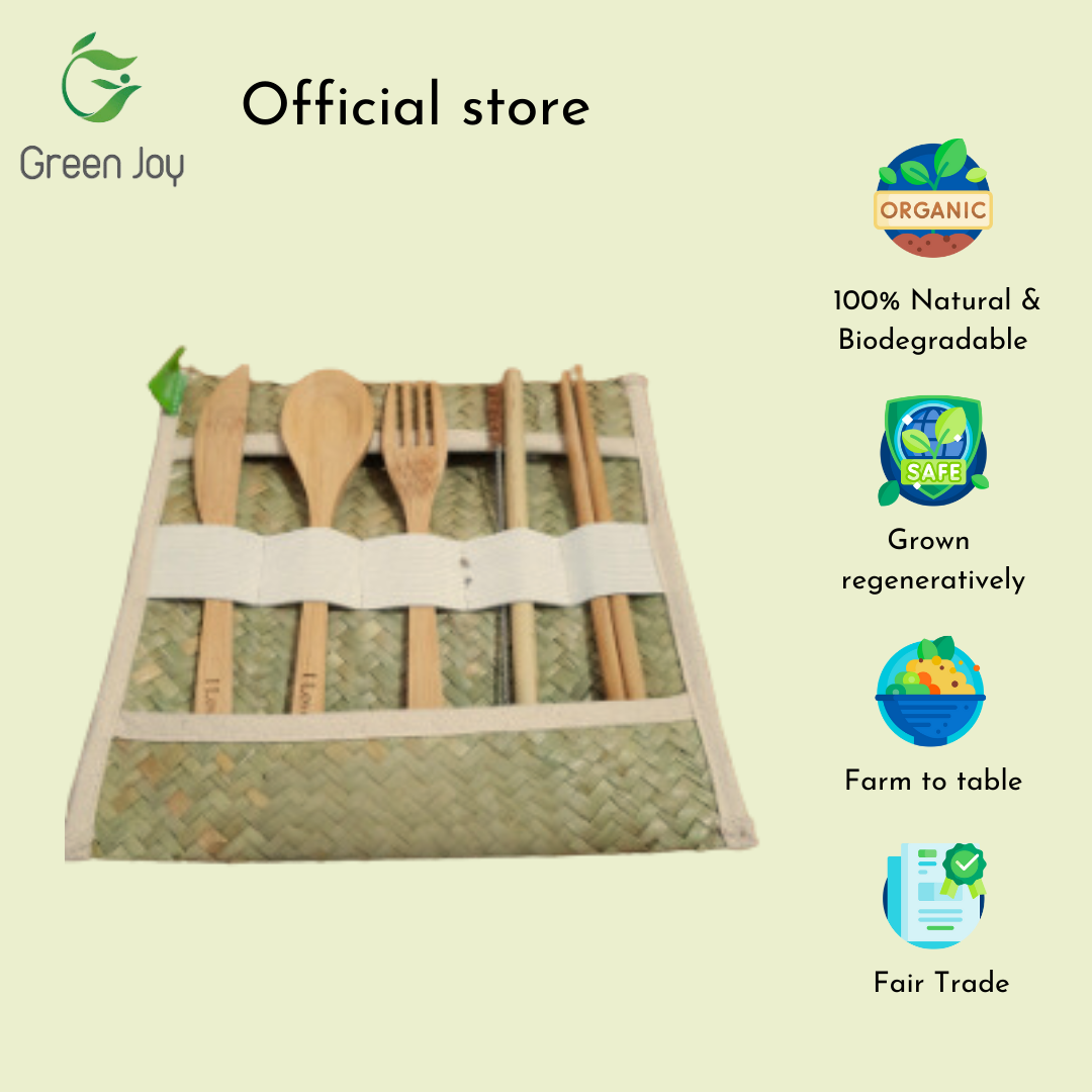 Set dao muỗng nĩa Green Joy (bọc cỏ bàng)