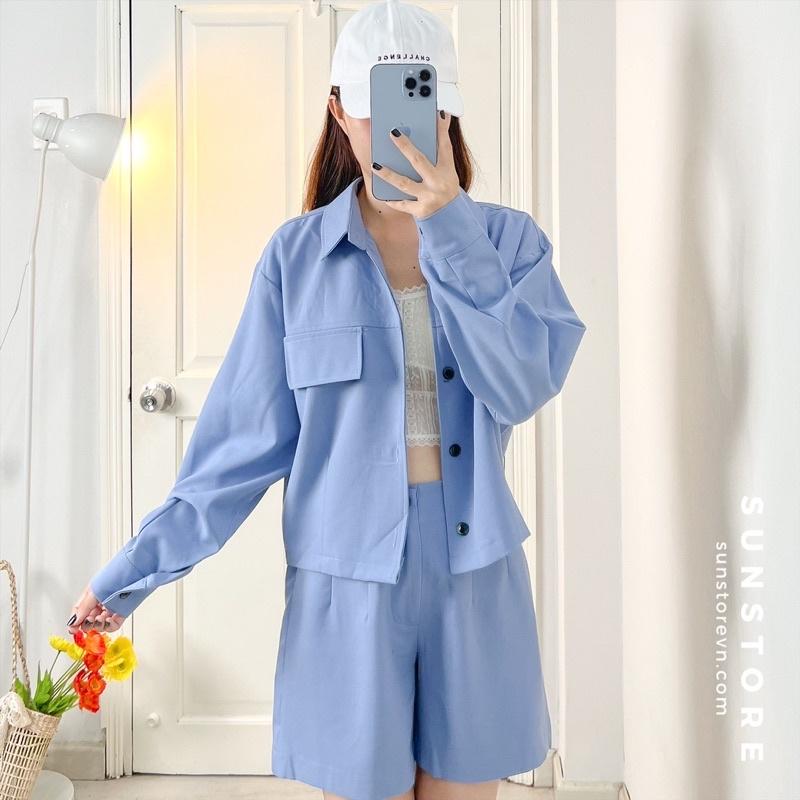 Áo khoác lửng nữ tay dài cổ sơ mi có túi hộp form vừa 4 màu