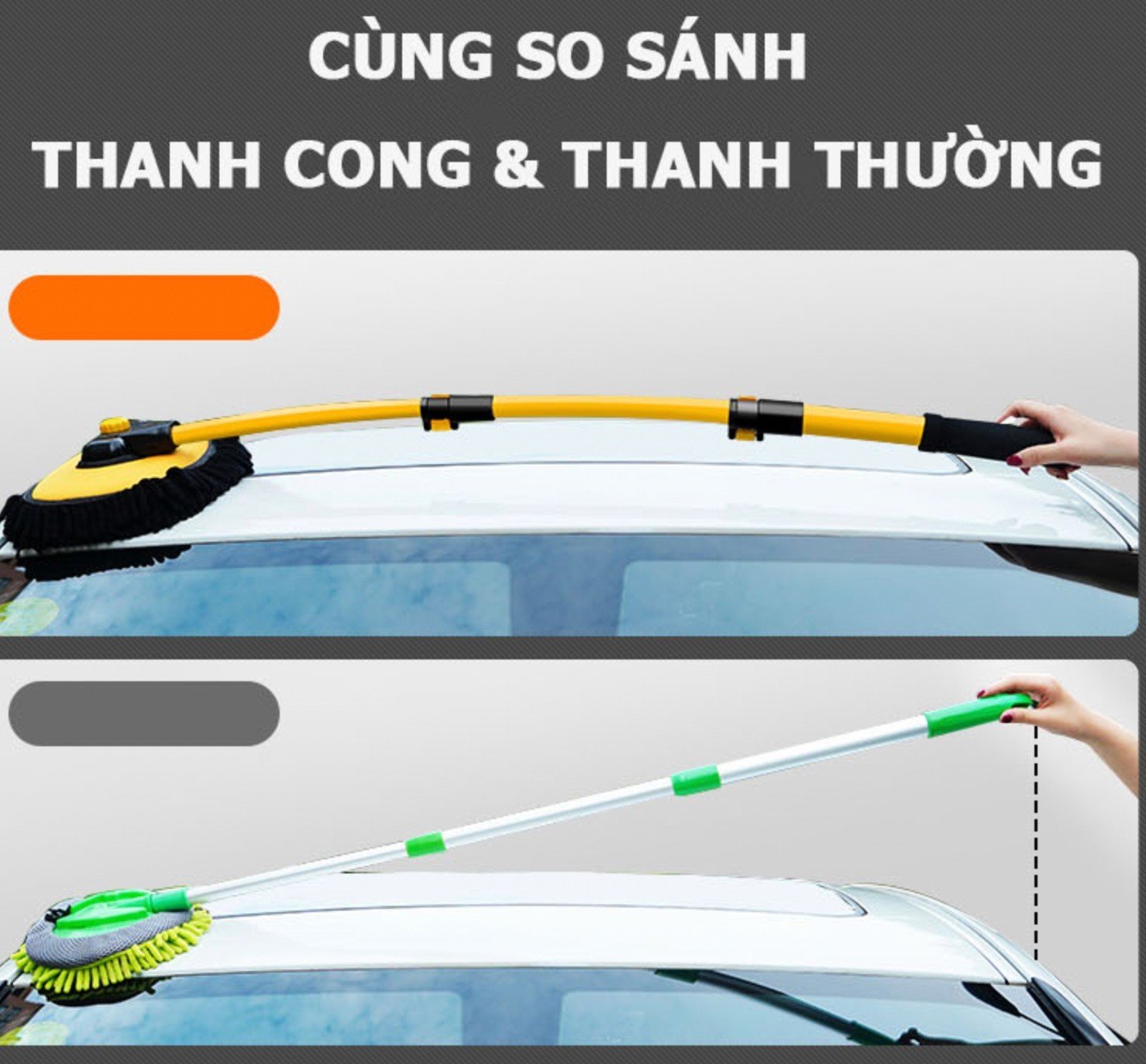 Chổi rửa xe ô tô , lau kính , sàn nhà sợi mềm điều chỉnh được độ cong và độ dài tiện lợi