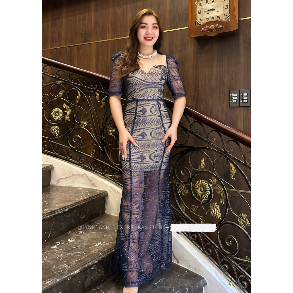 Đầm kim sa dáng đuôi cá Xanh đen Neala