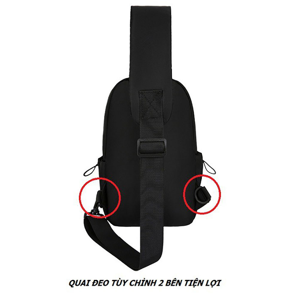 Túi đeo chéo Basic chống nước, tích hợp dây sạc USB unisex nam nữ phong cách thời trang