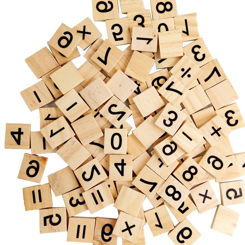 200 Pieces Wood Number Letters Tile Puzzle Blocks for Scrapbooking DIY Kids Crafts Game Toys