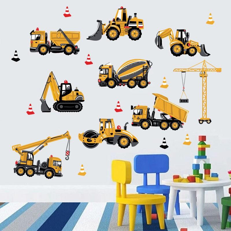 Decal dán tường cho bé hình các loại xe công trường