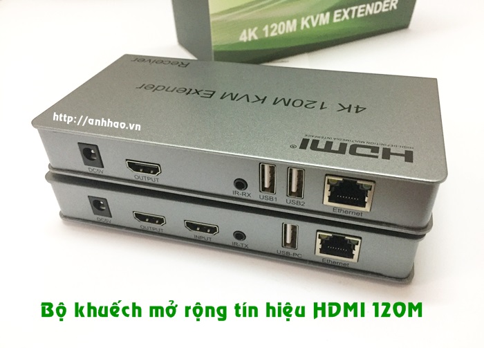 HDMI to Lan - Bộ kéo dài HDMI 120M qua cáp mạng lan Sinoamigo HDES120-KVM , thêm 3 cổng USB kết nối phím chuột - Hàng chính hãng
