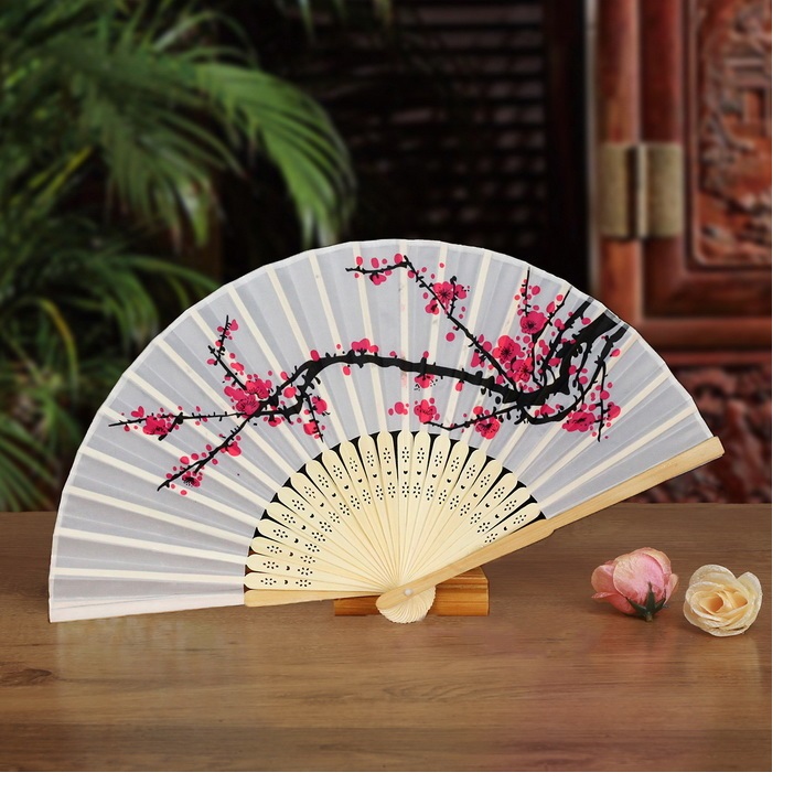 QUẠT XẾP CẦM TAY IN HỌA TIẾT HOA ĐƠN GIẢN THANH LỊCH / HỌA TIẾT HOA ANH ĐÀO - HN