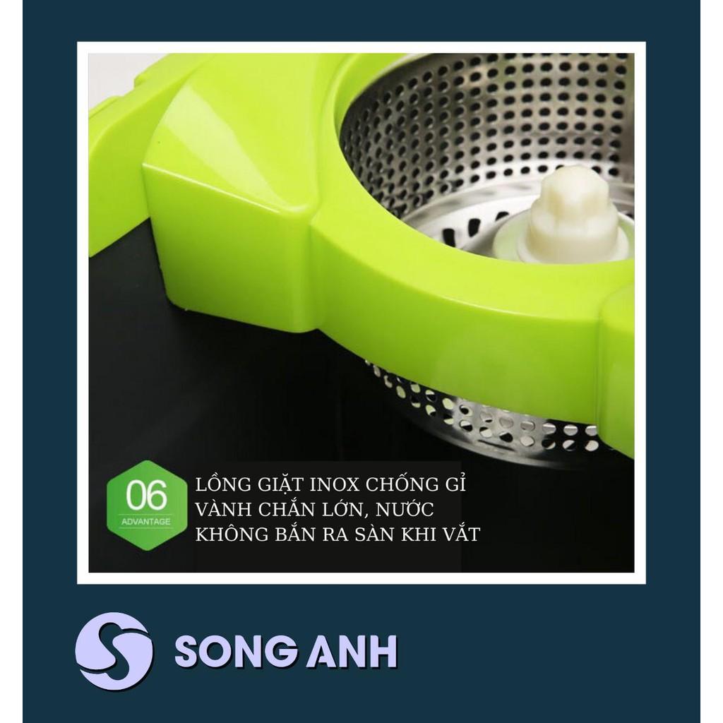 Bộ Chổi Lau Nhà Xoay 360 Độ Kèm 2 Bông Lau Có Bánh Xe Di Chuyển Lồng Xoay INOX - Thương Hiệu SONG ANH