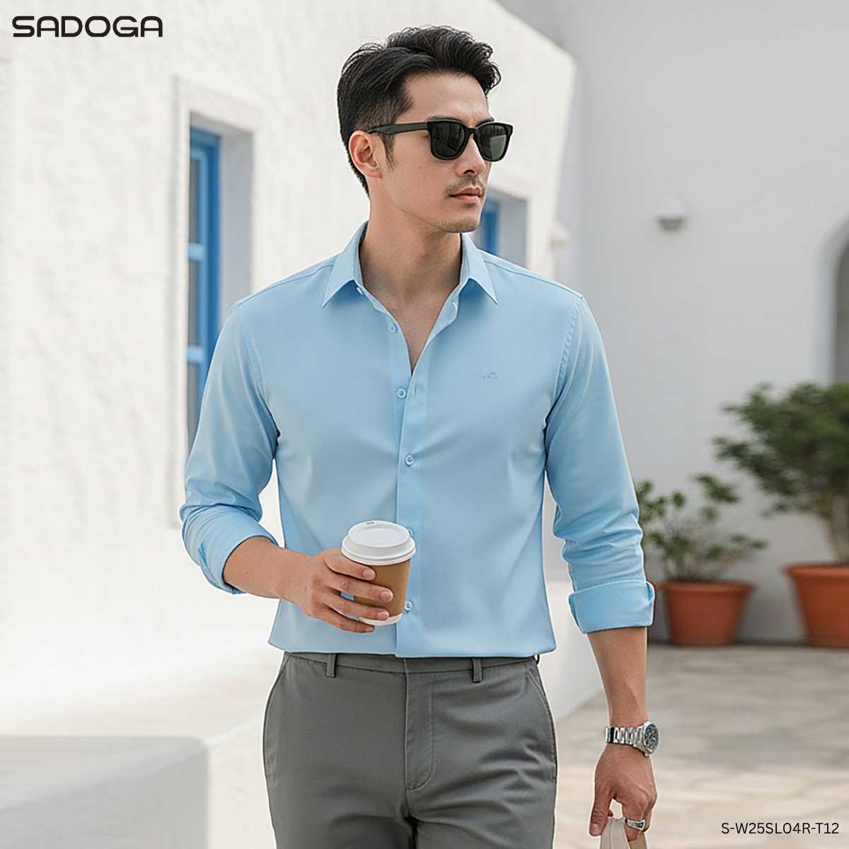 Áo Sơ Mi Nam Sadoga Dài Tay Regular Fit Không Túi, Thoáng Mát Nhanh Khô S-W25SL04R