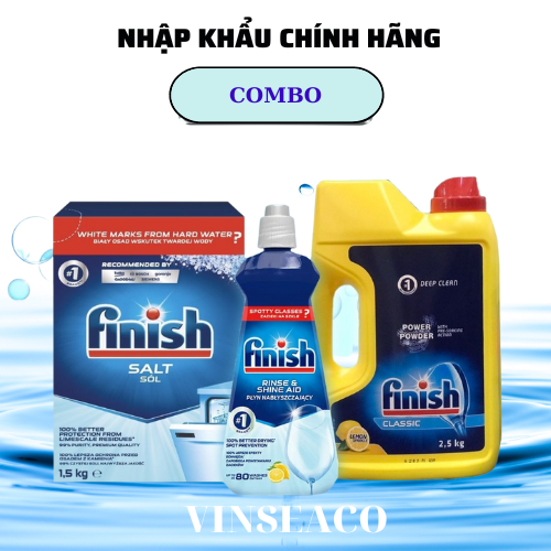 Combo Bột rửa bát Finish 2,5kg + Muối  Finish  1,2kg + Nước làm bóng  Finish  400ml  +Tặng  viên Finish