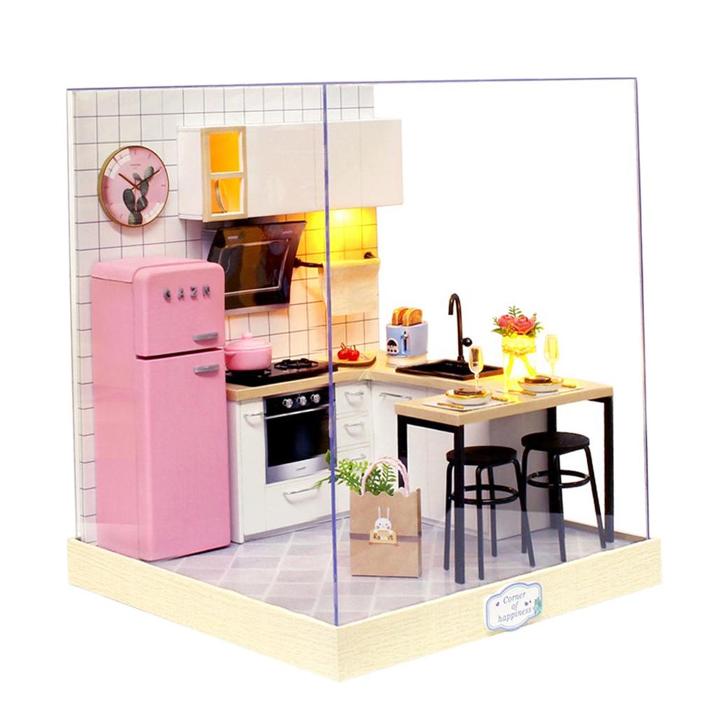 1/124 DIY Dollhouse Wooden Miniature Furniture Kit Mini 3D House with LED & Dustproof Cap, Best Birthday Gifts for Women & Girls