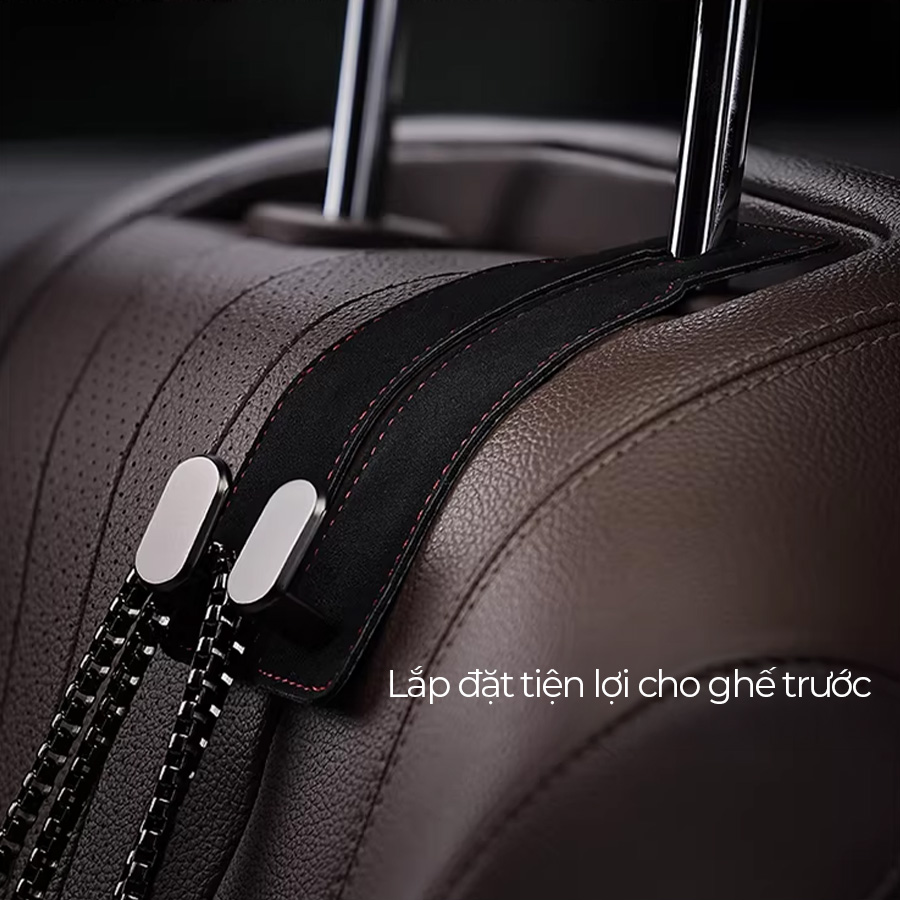 Móc Treo Kép Đa Năng Trên Ô Tô CIND BO-N021 Bằng Kim Loại Bọc Da Lộn Màu Đen Sang Trọng Cho Nội Thất Xe - Nhập Khẩu Chính Hãng