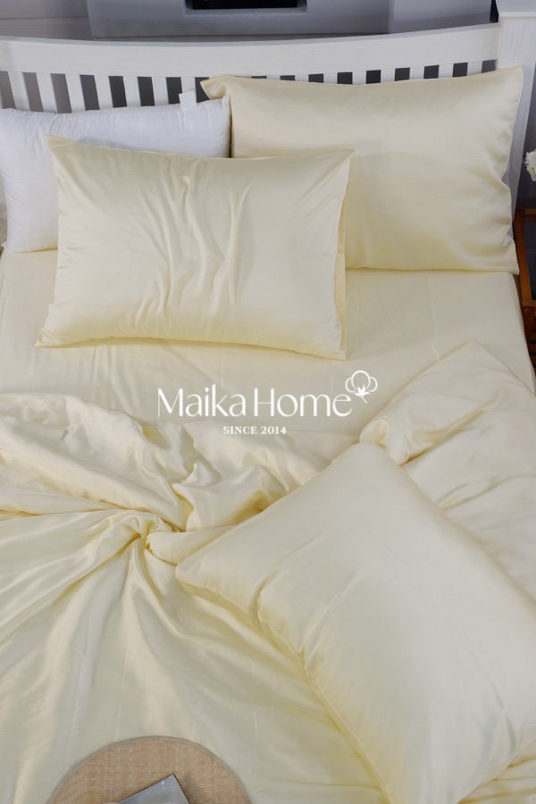 Bộ Drap 5 món Lụa Tencel 60S - Vàng trơn